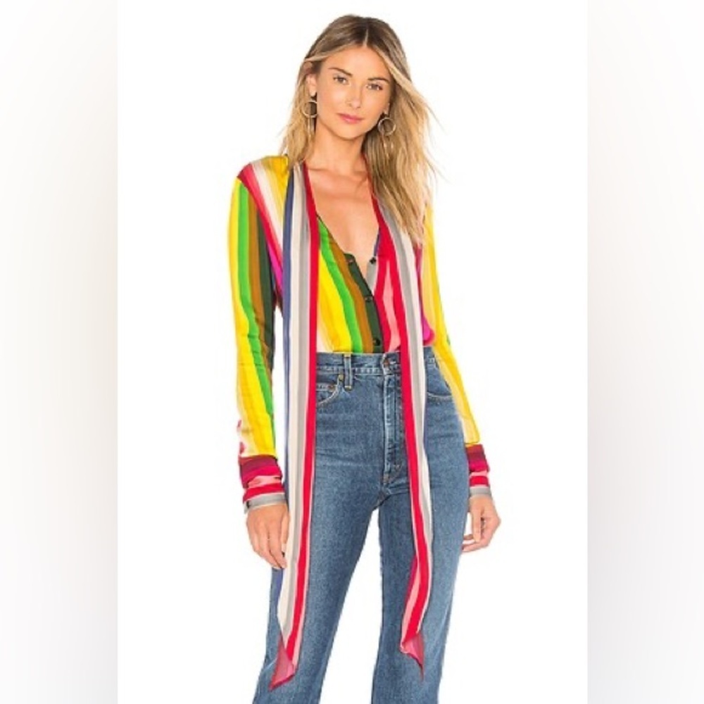 Milly Rainbow 🌈 NIA BOW striped blouse with neck tie button down size XS